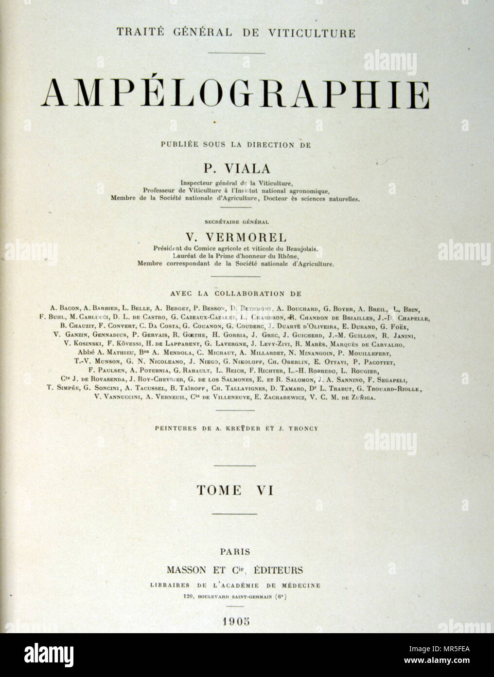 Titel Seite eines Französischen, allgemeine Abhandlung über Weinbau (Anbau von Weintrauben für Wein); 1905 Stockfoto