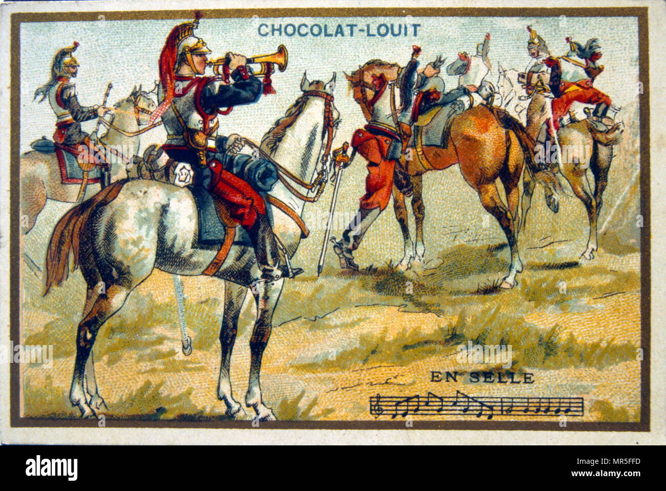 Chromolithograph aus Schokolade Wrapper, um 1900, die französische Kavallerie Stockfoto