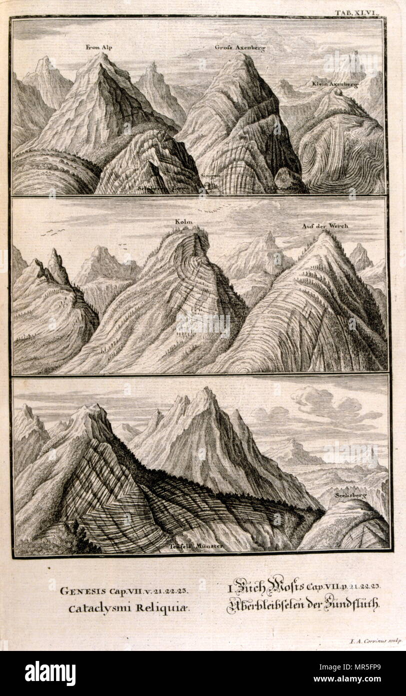 Die grosse Flut, in 'Körperbau sacrée Ill., ou histoire naturelle de la Bibel" 1732. Aus dem Lateinischen übersetzt von Jean Jacques Scheuchzer (1672-1733), Schweizer Gelehrter in Zürich geboren. Stiche von Jean André Pfeffel Stockfoto