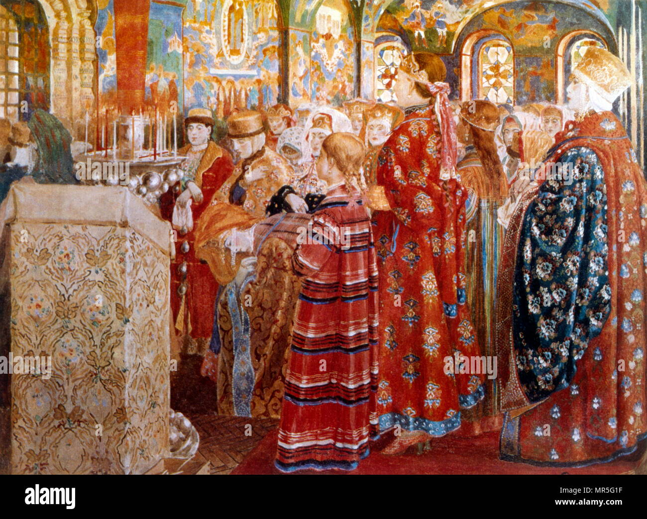 Russische Frauen aus dem XVII Jahrhundert, in der Kirche. 1899. Von Andrei Ryabushkin (1861-1904);. Öl auf Leinwand. Tretjakow Galerie, Moskau, Russland Stockfoto