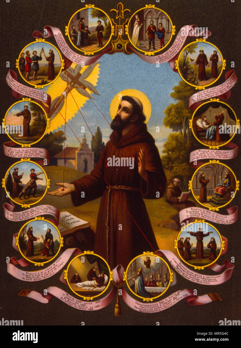 19 Darstellung des hl. Franz von Assisi. Hl. Franz von Assisi (1182 - 1226), war ein italienischer römisch-katholischen Mönch, Diakon und Prediger Stockfoto