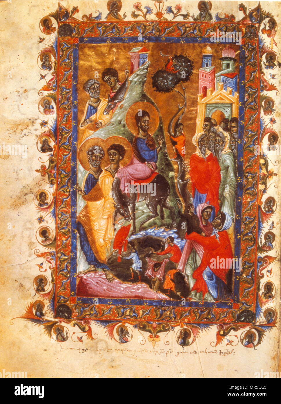 13. Jahrhundert, die Armenische Evangelische Manuskript, der Einzug Christi in Jerusalem. Stockfoto