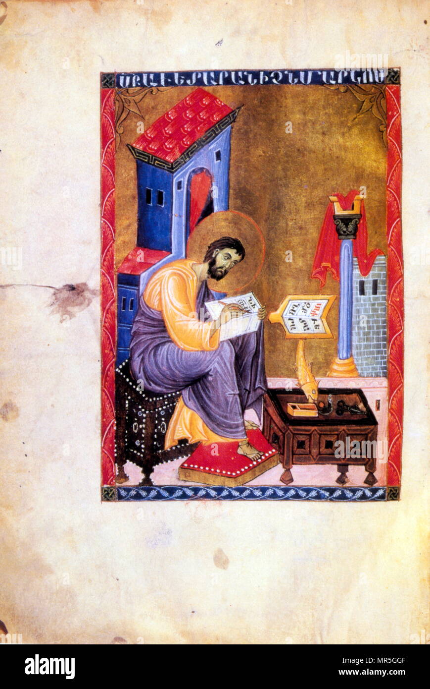 13. Jahrhundert, die Armenische Evangelische Manuskript, die uns der Evangelist Markus Stockfoto