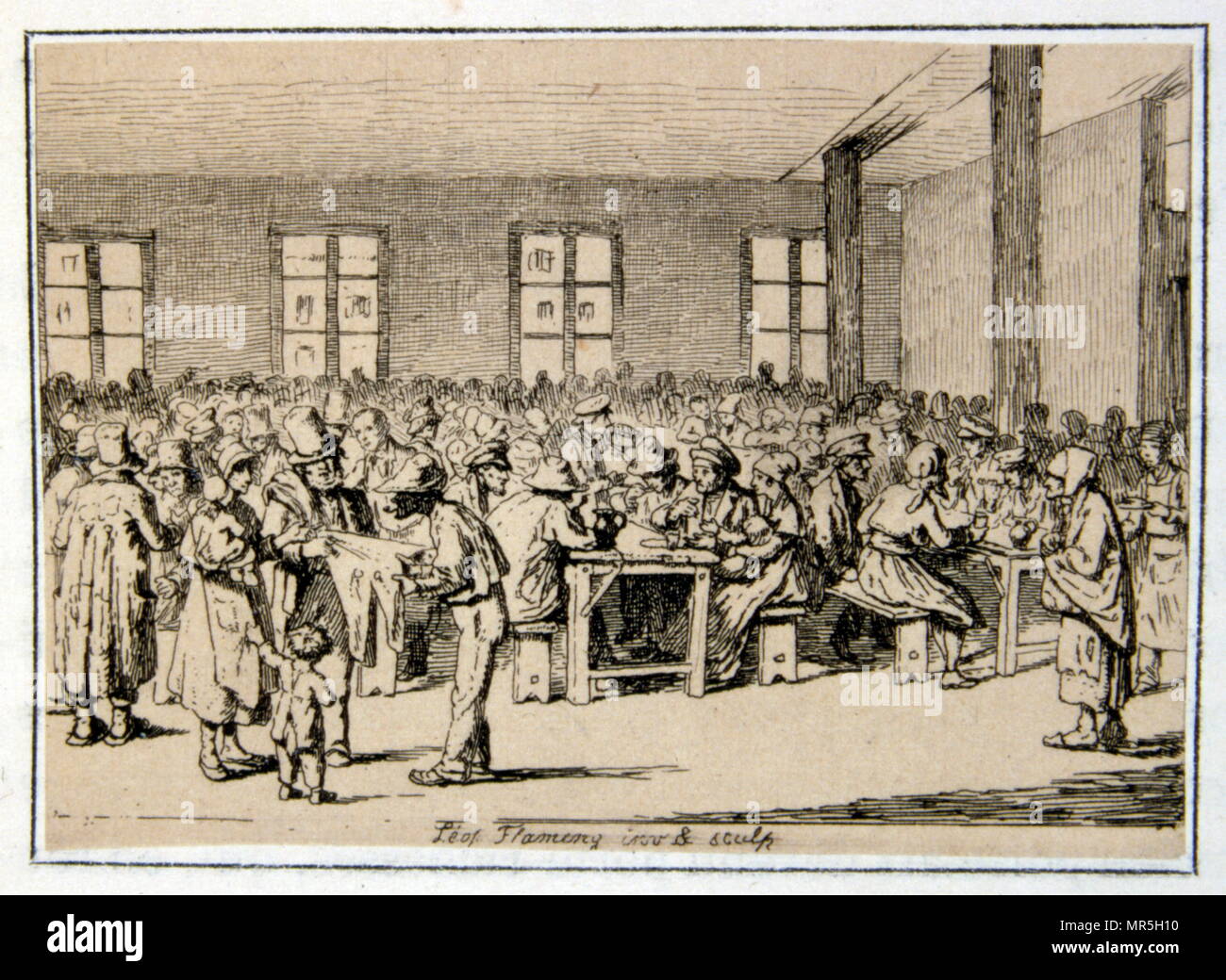 Cartoon aus dem 19. Jahrhundert von einem französischen Restaurant oder Café mit vielen Kunden sprechen und warten auf das Essen. 1860 Stockfoto