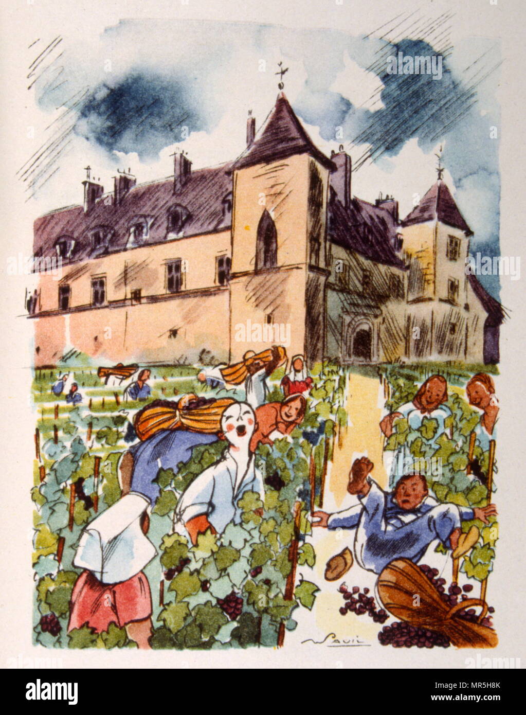 Französische Weinberg, 1944, Illustration von Julien Pavil, (1895-1952), französischer 20. Jahrhundert Illustrator, Humorist und Poster Artist. Er illustrierte mehrere Bücher zwischen 1929 und 1945. Stockfoto