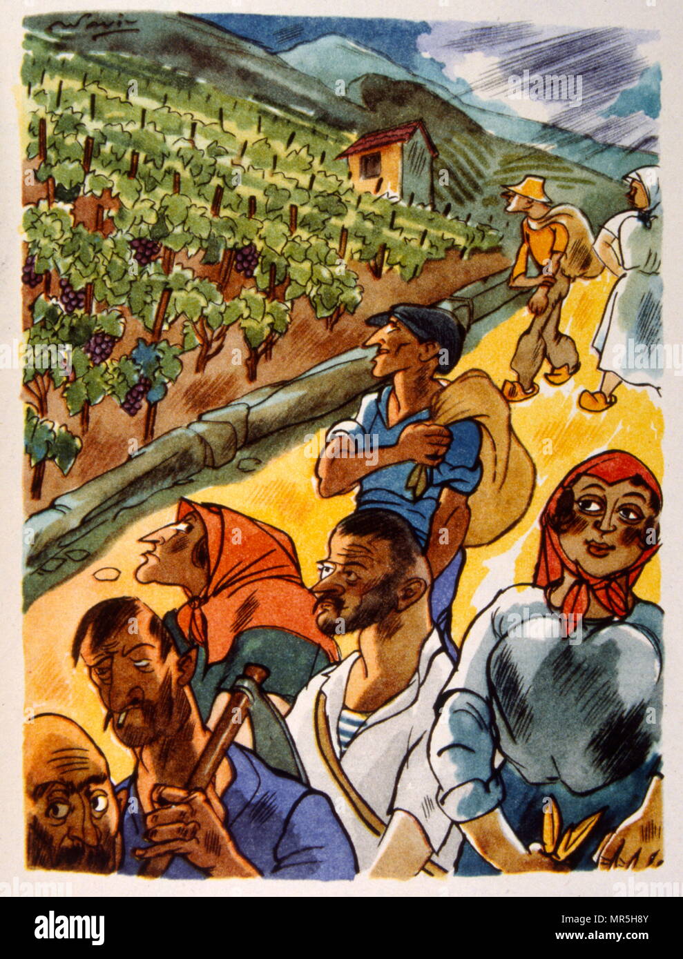 Französische Weinberg, 1944, Illustration von Julien Pavil, (1895-1952), französischer 20. Jahrhundert Illustrator, Humorist und Poster Artist. Er illustrierte mehrere Bücher zwischen 1929 und 1945. Stockfoto