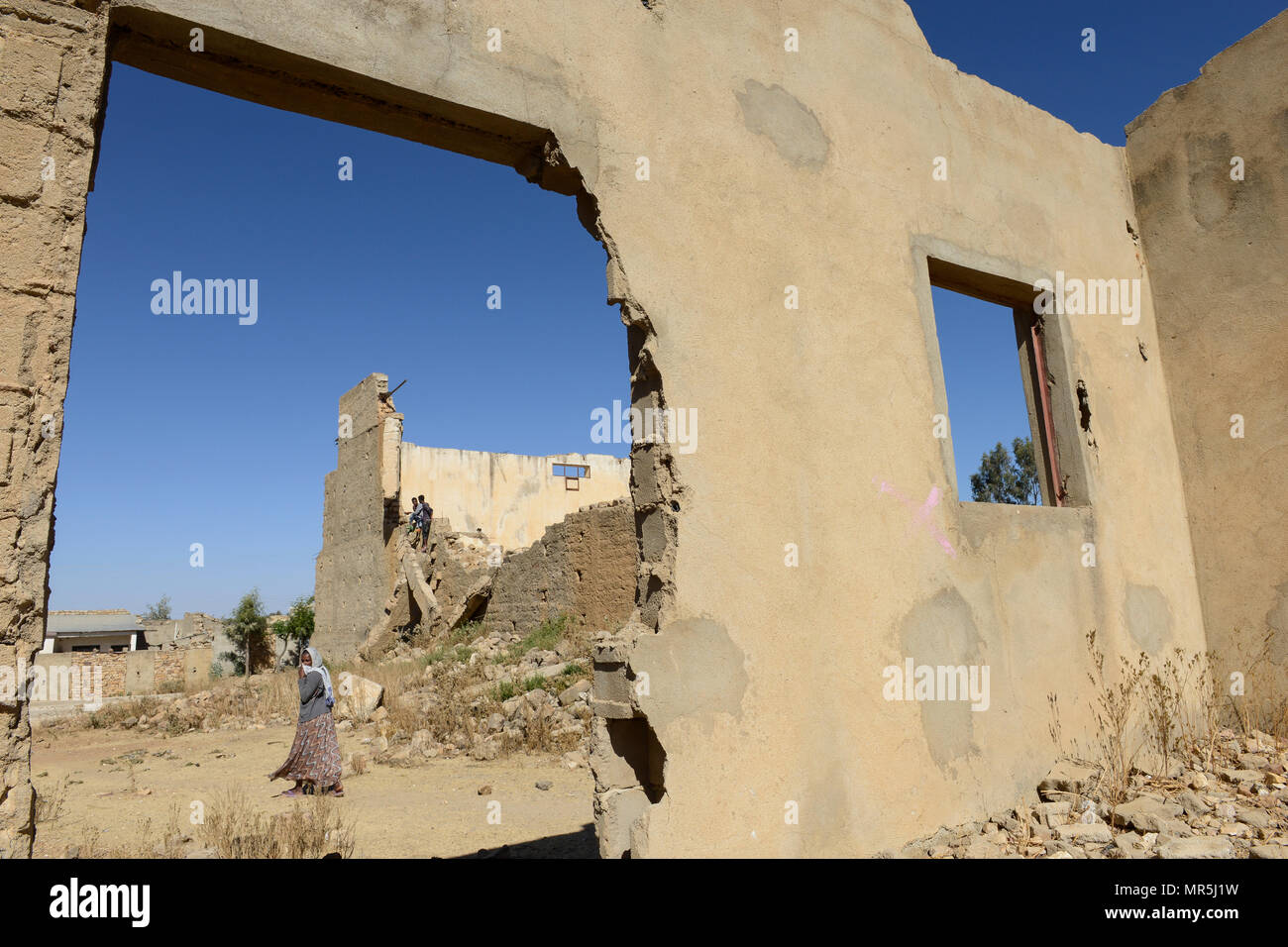 Äthiopien, Tigray, Zalembessa, Grenzstadt in Eritrea, Krieg Schäden, die durch den andauernden Konflikt zwischen Äthiopien und Eritrea Stockfoto