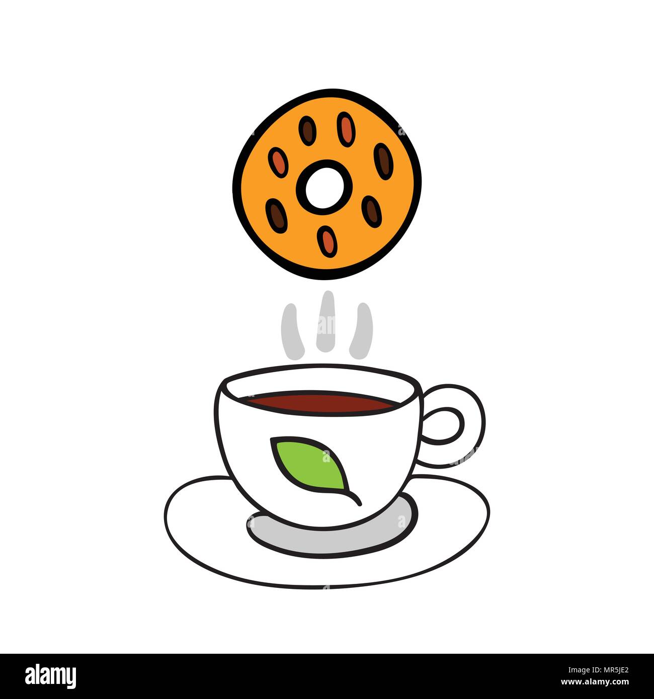 Cartoon Cookie und Tasse Tee auf weißem Hintergrund. Stock Vektor