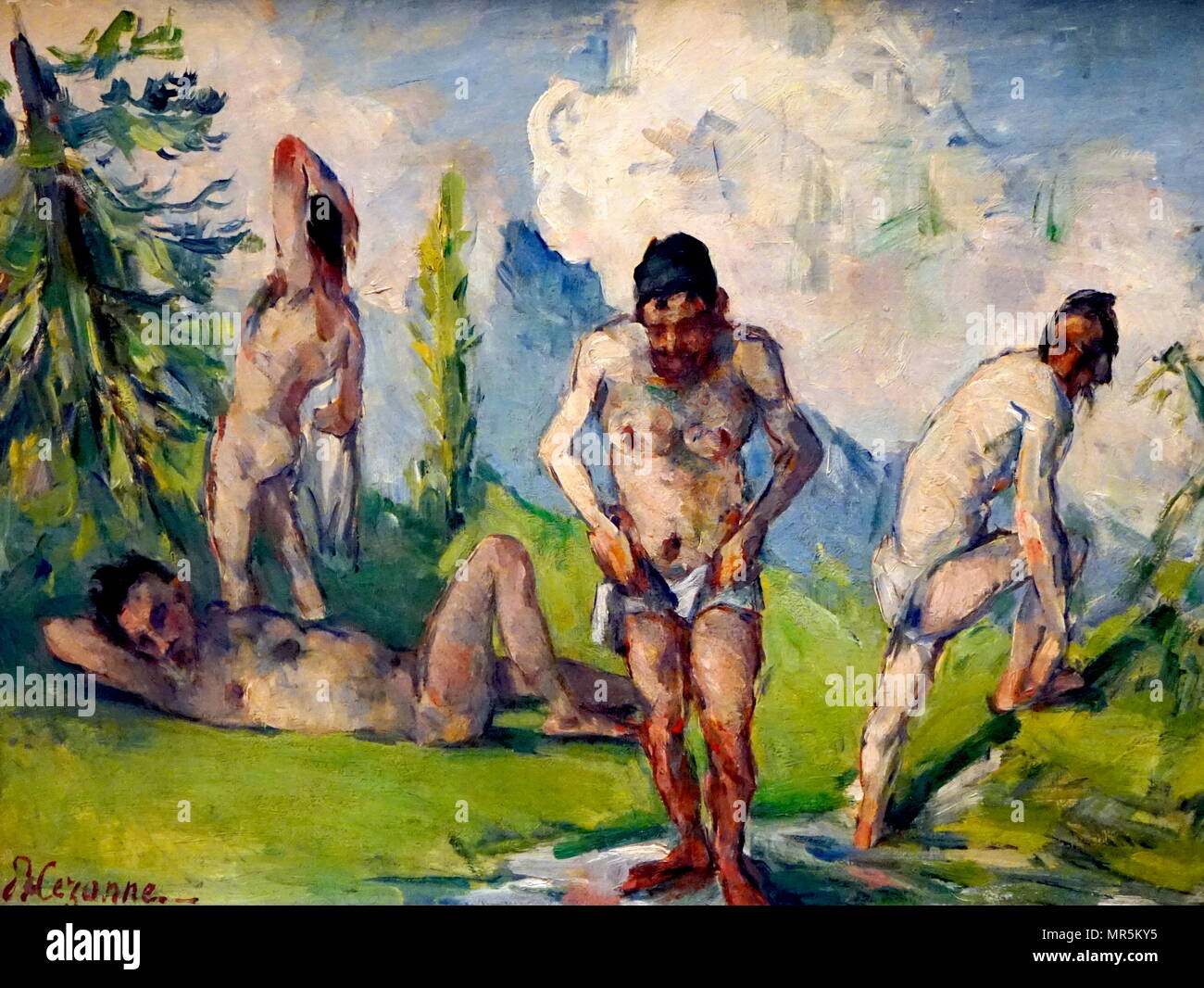 Baigneurs Au Repos; Badegäste in Ruhe, 1876-78. Öl auf Leinwand von dem französischen Künstler gemalt, Paul Cézanne 1839-1906 Stockfoto