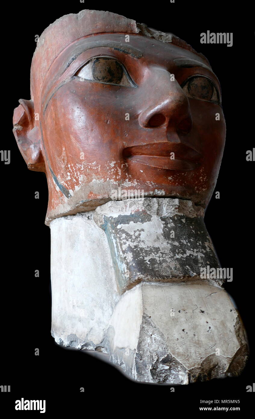 Malte Kalkstein Kopf der Königin Hatschepsut (1507 - 1458 v. Chr.), dem Fünften Pharao der achtzehnten Dynastie in Ägypten. Stockfoto