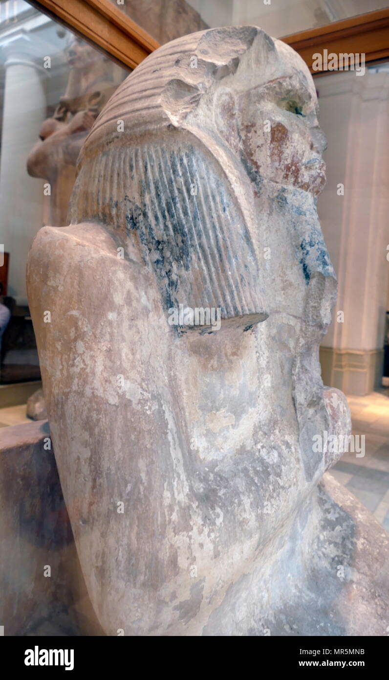 Malte Kalkstein Statue von Djoser. König Djoser (Djeser und Zoser) war eine antike ägyptische Pharao Der 3.dynastie im Alten Reich und der Gründer dieser Epoche. Er ist auch unter dem Namen Tosorthros Hellenisierten (von Manetho) und Sesorthos (von Eusebius). original bekannt. Stockfoto