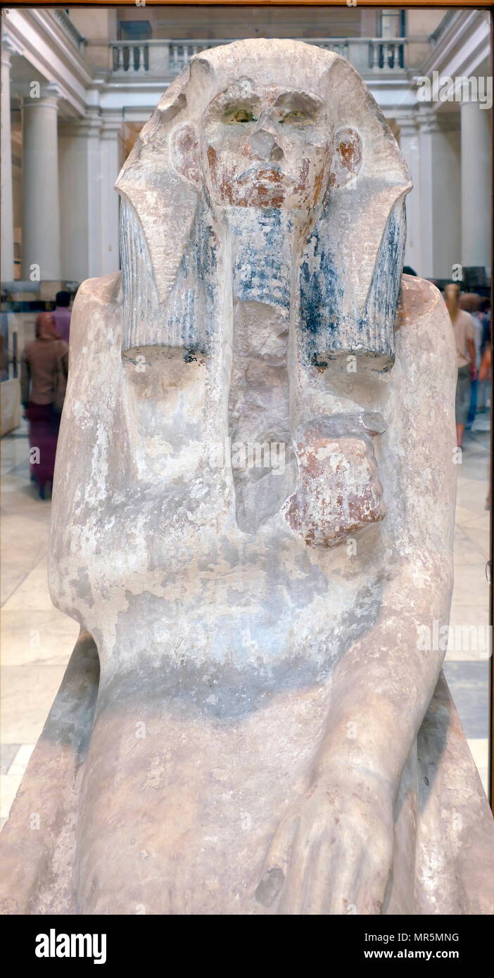 Malte Kalkstein Statue von Djoser. König Djoser (Djeser und Zoser) war eine antike ägyptische Pharao Der 3.dynastie im Alten Reich und der Gründer dieser Epoche. Er ist auch unter dem Namen Tosorthros Hellenisierten (von Manetho) und Sesorthos (von Eusebius). original bekannt. Stockfoto