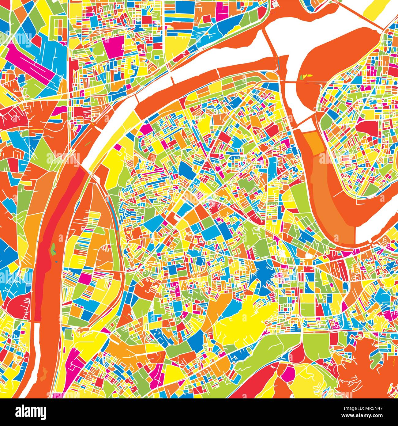 Neue Stadt Taipei, Taiwan, bunte Vektorkarte. Weiße Straßen, Schienen und Wasser. Helle farbige Wahrzeichen formen. Kunst Muster drucken. Stock Vektor