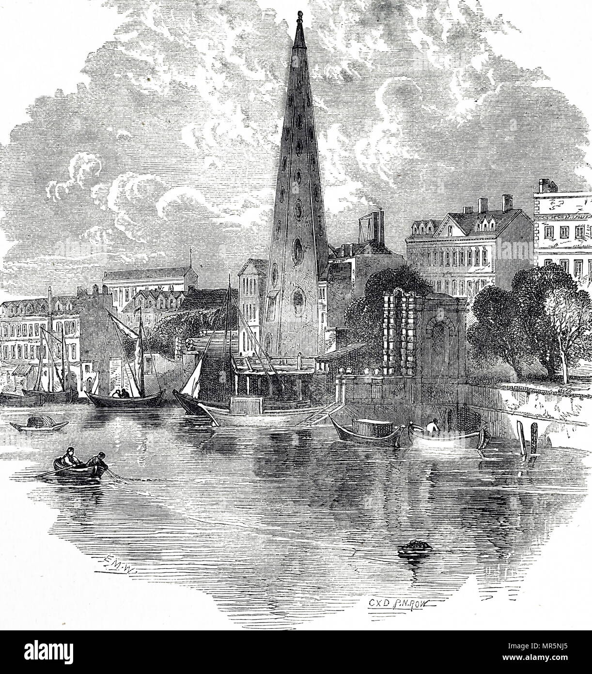 Kupferstich mit der Darstellung der wasserwerke von York während des späten 18. Jahrhunderts. Vom 19. Jahrhundert Stockfoto