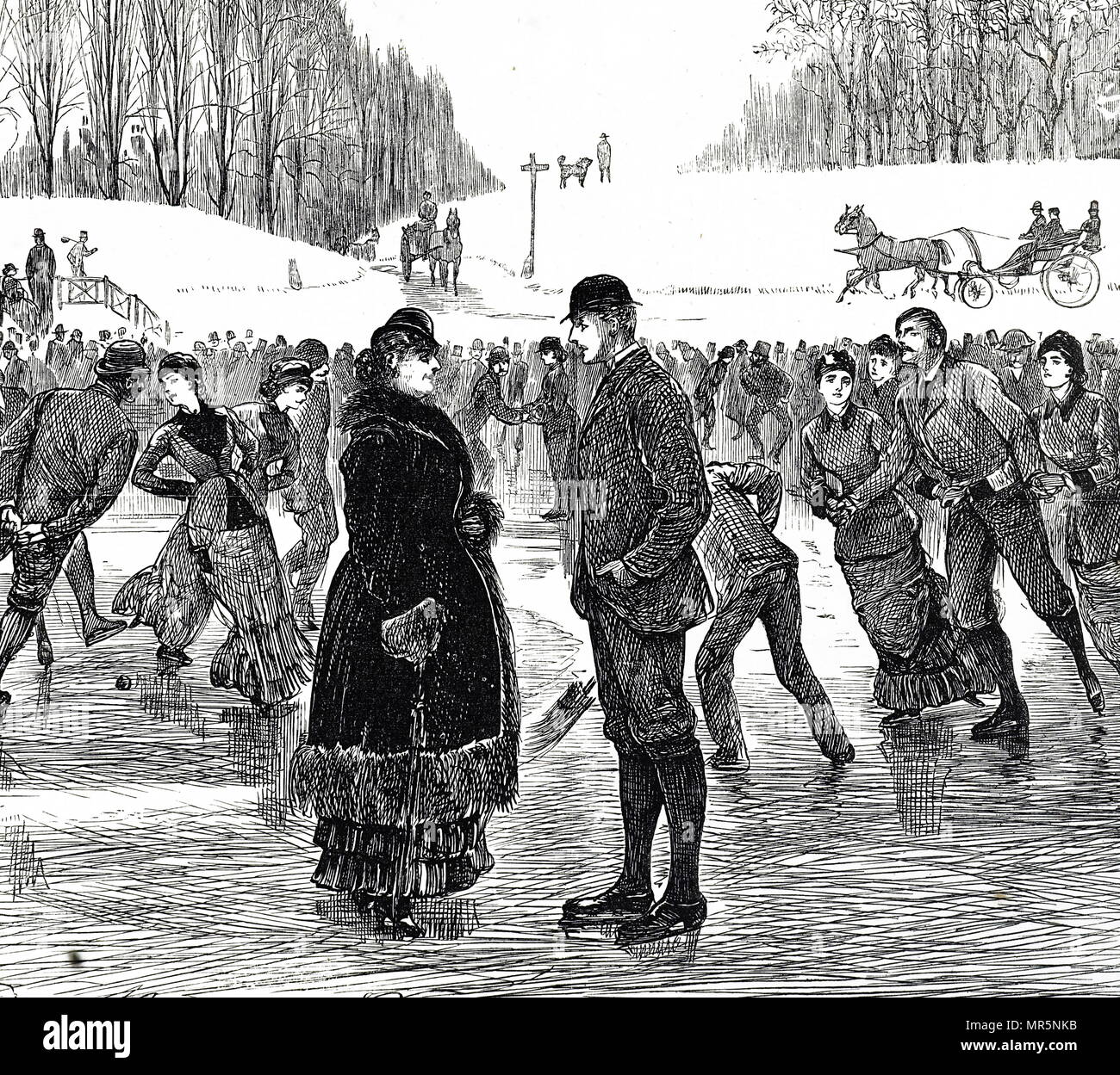 Kupferstich mit der Darstellung eines mittleren Alters paar Eislaufen. Mit Ill. von George Du Maurier (1834-1896) eine französisch-britische Zeichner und Autor. Vom 19. Jahrhundert Stockfoto
