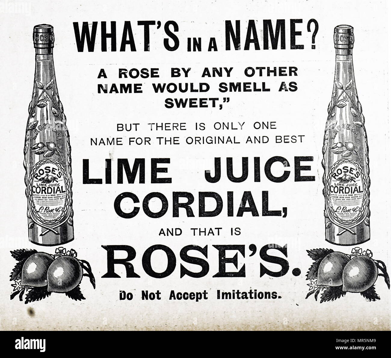 Werbung für Rose's Lime Juice Cordial. Vom 19. Jahrhundert Stockfotografie  - Alamy