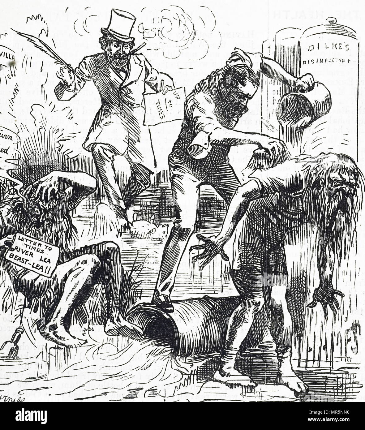 Cartoon, der Themse und der Lea Flüsse, die wegen ihren schmutzigen Zustand angegriffen. Illustriert von Harry Furniss (1854-1925) irischer Künstler und Illustrator. Vom 19. Jahrhundert Stockfoto
