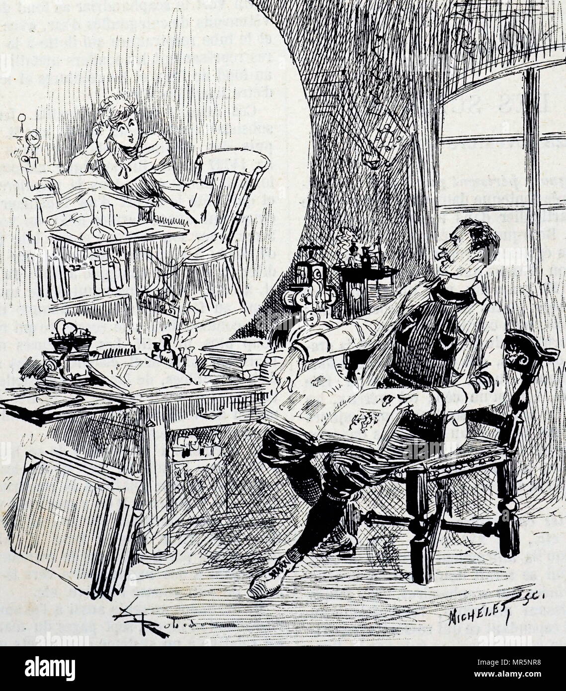 Cartoon zu den möglichen Gefahren der Video - Telefon - Privatsphäre wurde durch eine falsche Verbindung verletzt worden. Vom 19. Jahrhundert Stockfoto