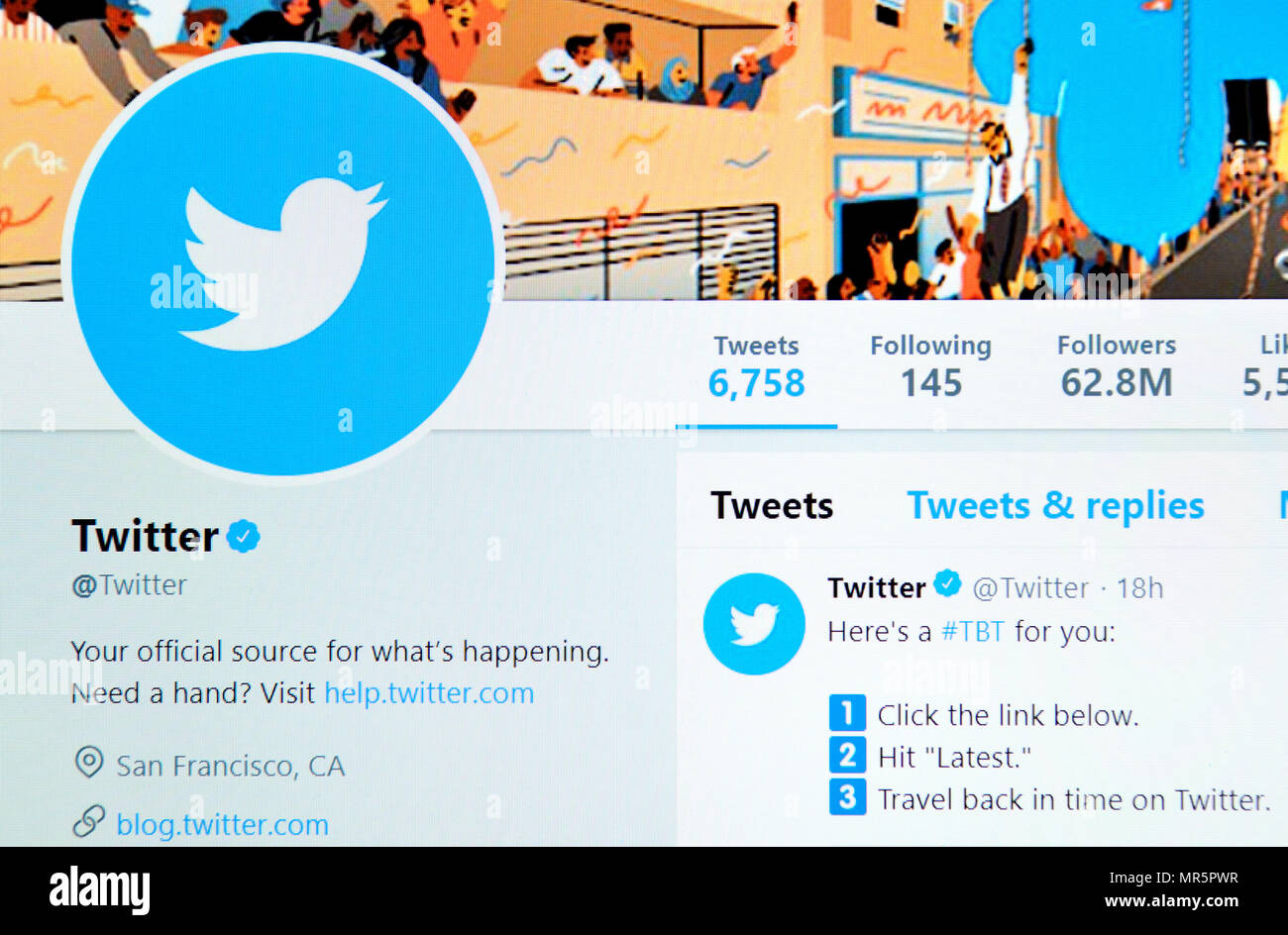 Twitter die eigenen Twitter Seite (2018) Stockfoto