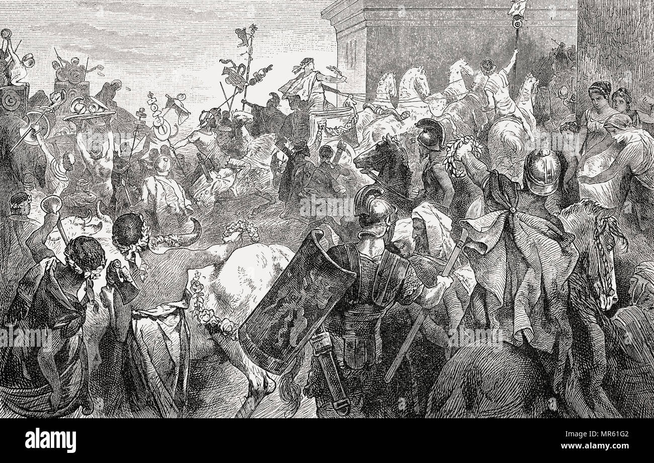 Der Siegeszug der Parade von Publius Cornelius Scipio Africanus, 236 - 183 v. Chr., ein römischer General Stockfoto