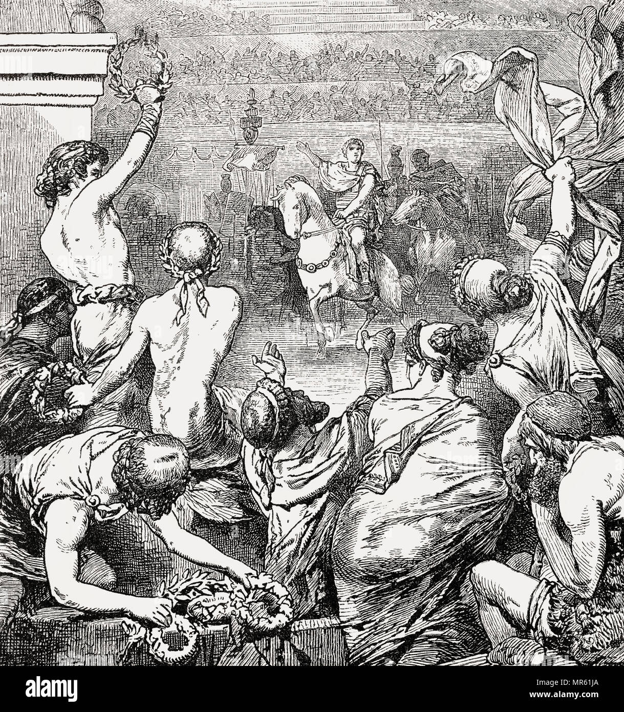 Titus Quinctius Flamininus, C. 229 - 174 v. Chr. die Wiederherstellung der Freiheit in Griechenland an der Isthmian Spiele in Korinth Stockfoto