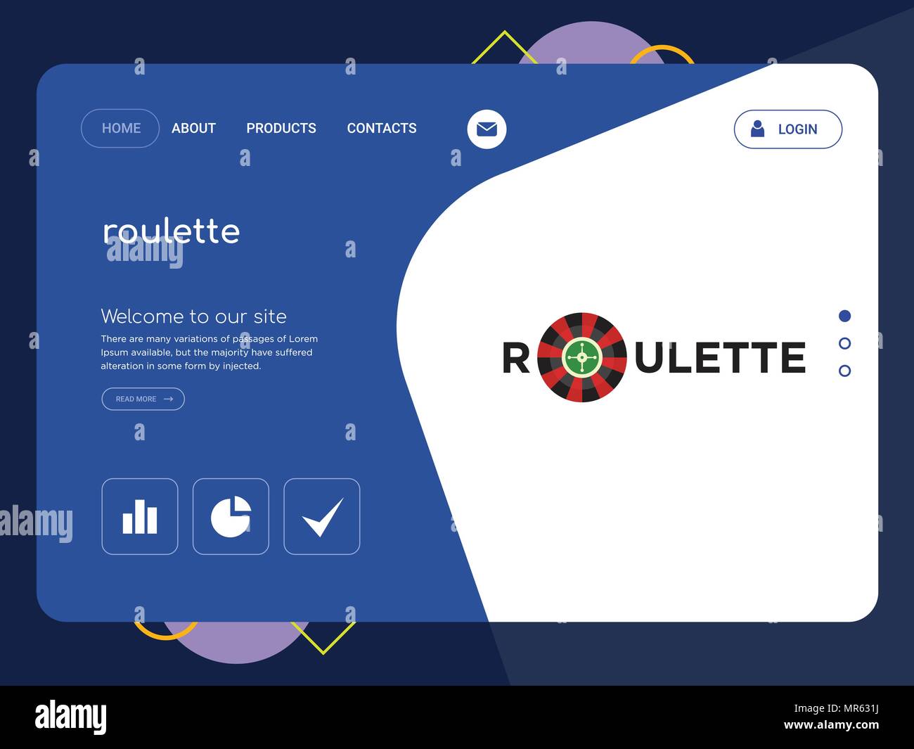 Die Qualität einer Seite roulette Website Template Vector EPS, moderne Web Design mit flachem UI-Elemente und Landschaft Illustration, ideal für Landing Page Stock Vektor