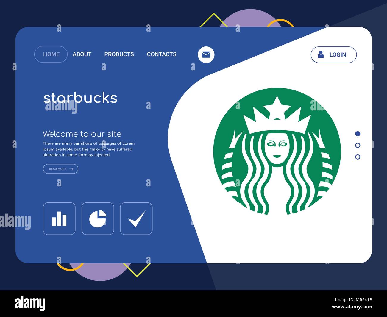 Die Qualität einer Seite starbucks Website Template Vector EPS, moderne Web Design mit flachem UI-Elemente und Landschaft Illustration, ideal für Landing Page Stock Vektor