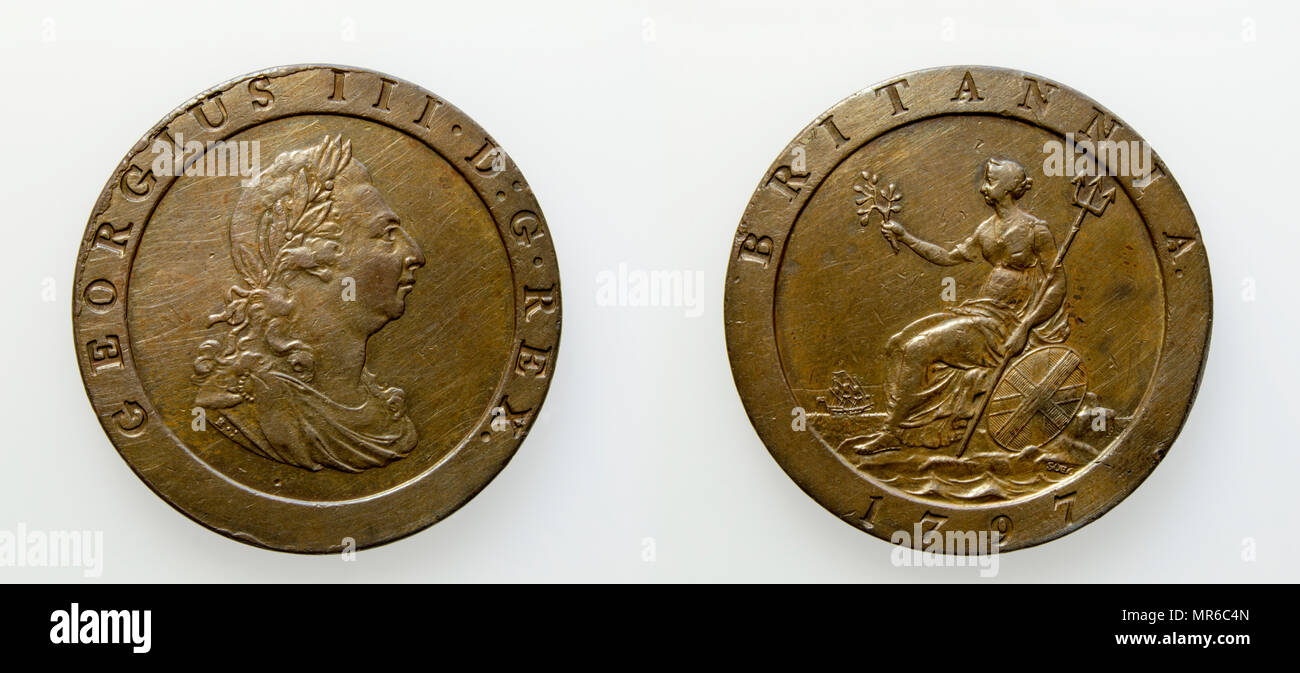 GEORGE 111 zwei PENCE. 1797 Münze. Stockfoto