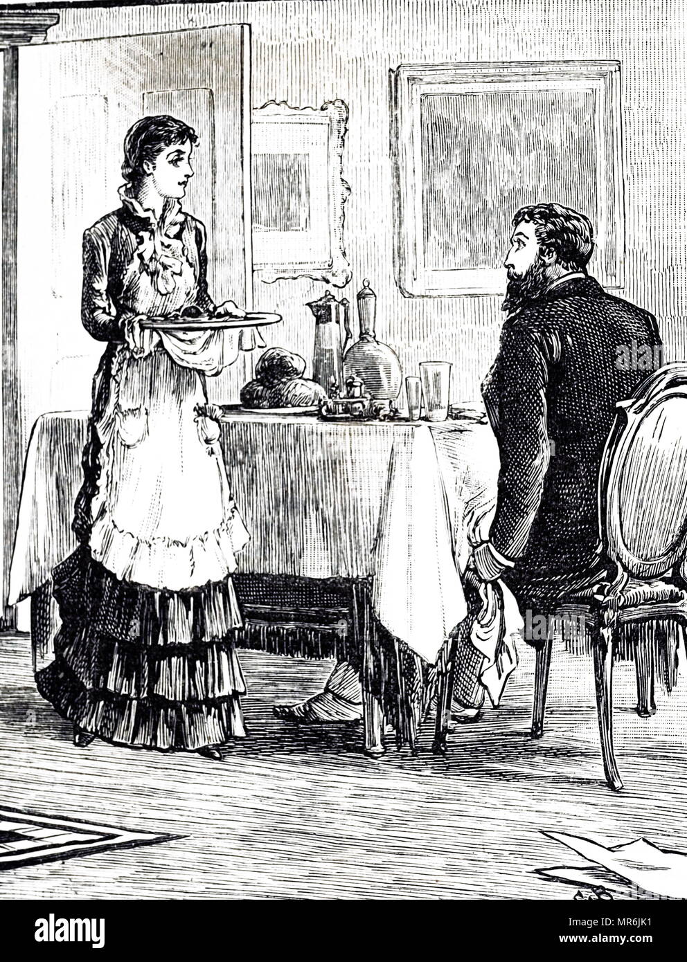 Gravur Eine Magd Die Ein Gentleman Sein Mittagessen Vom 19 Jahrhundert Stockfotografie Alamy