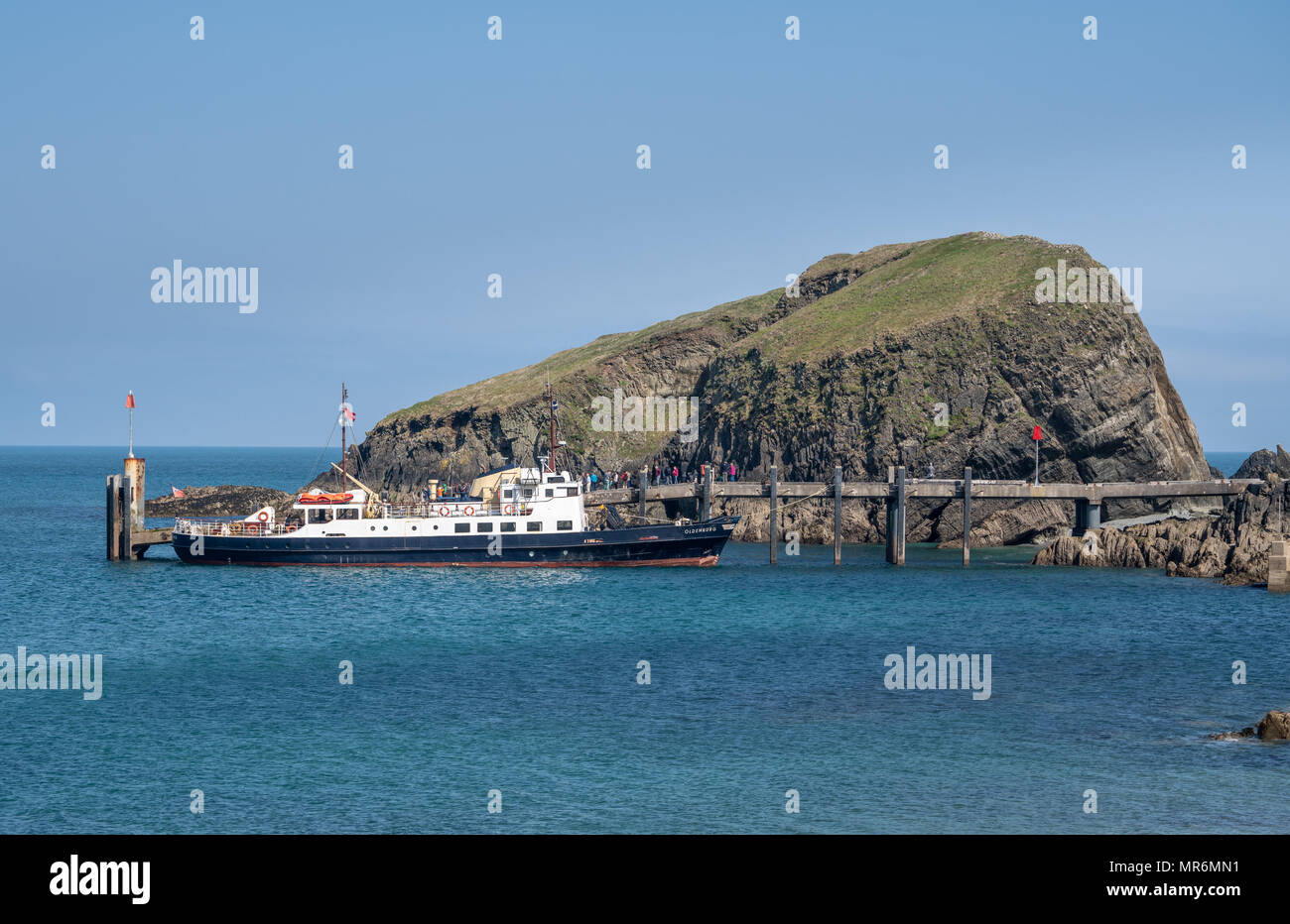 Touristen land aus MS Oldenburg auf Lundy Island in Devon Stockfoto