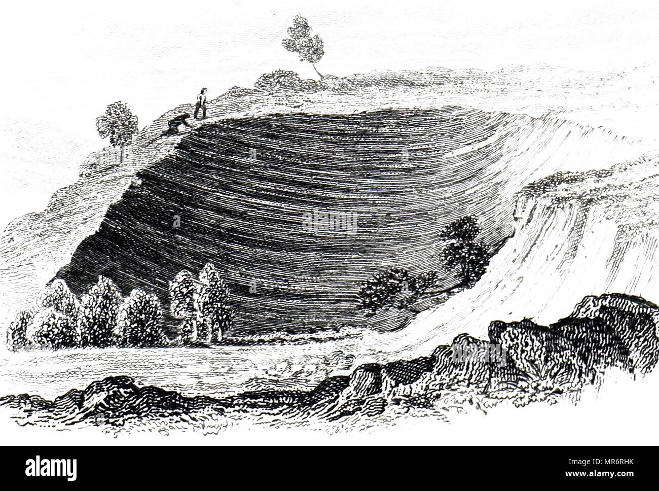 Gravur, ein Abgrund, in der Nähe von Oppido, durch die 1783 Kalabrien Erdbeben verursacht. Die Erdbeben waren eine Folge von fünf starken Erdbeben, das die Region Kalabrien im Süden Italiens schlagen, von denen die ersten zwei bedeutende Tsunamis produziert. Vom 19. Jahrhundert Stockfoto