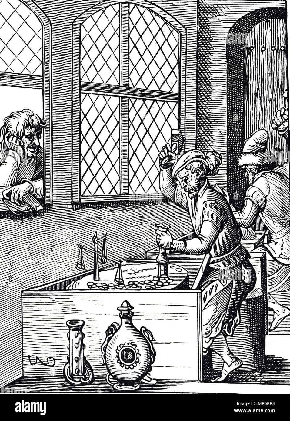 Holzschnitt, die den Prozess der Prägung. Vom 16. Jahrhundert Stockfoto