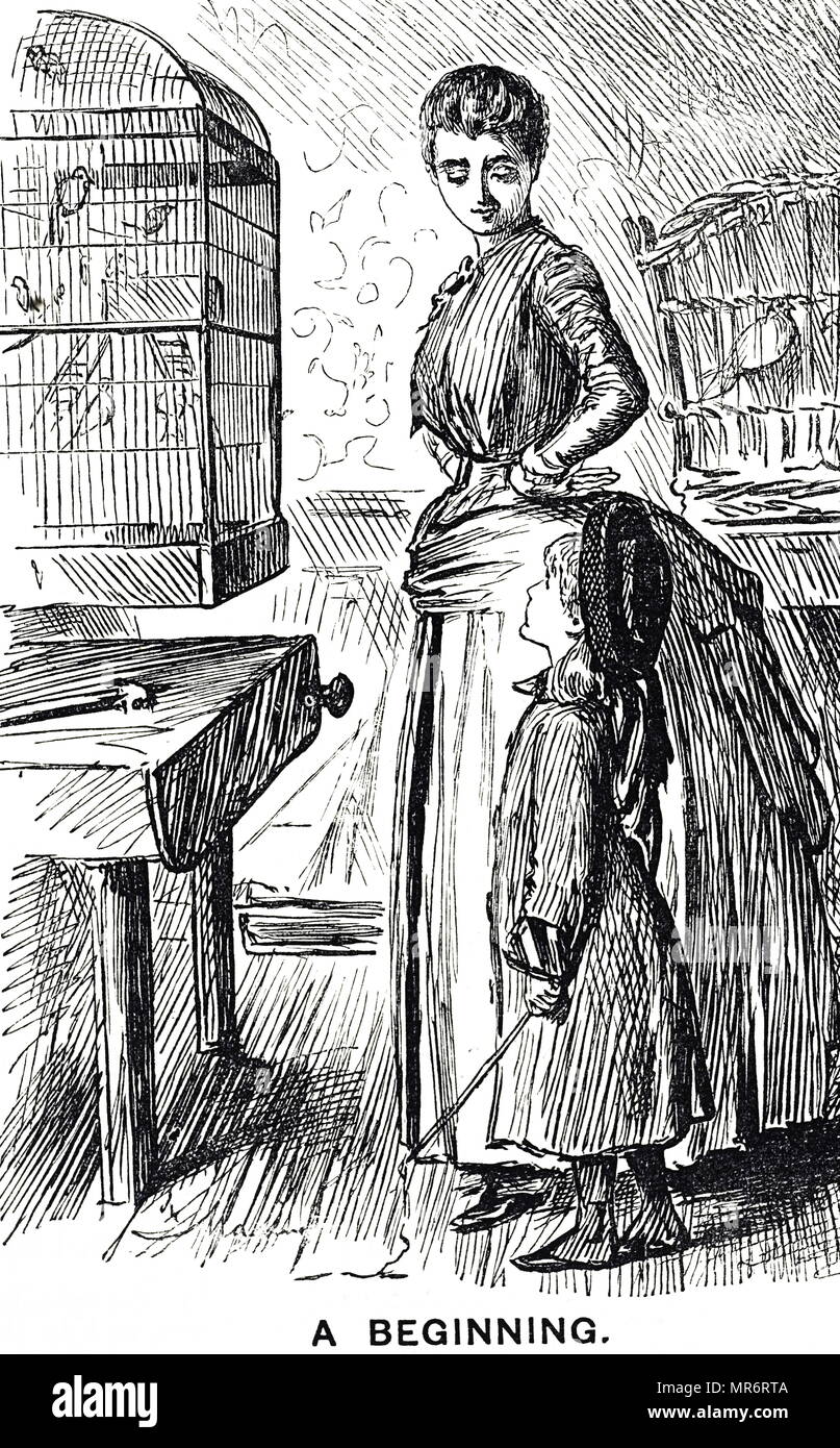 Cartoon kommentierte die Popularität der eingesperrten Vögel in Großbritannien. Mit Ill. von George Du Maurier (1834-1896) eine französisch-britische Zeichner und Autor. Vom 19. Jahrhundert Stockfoto