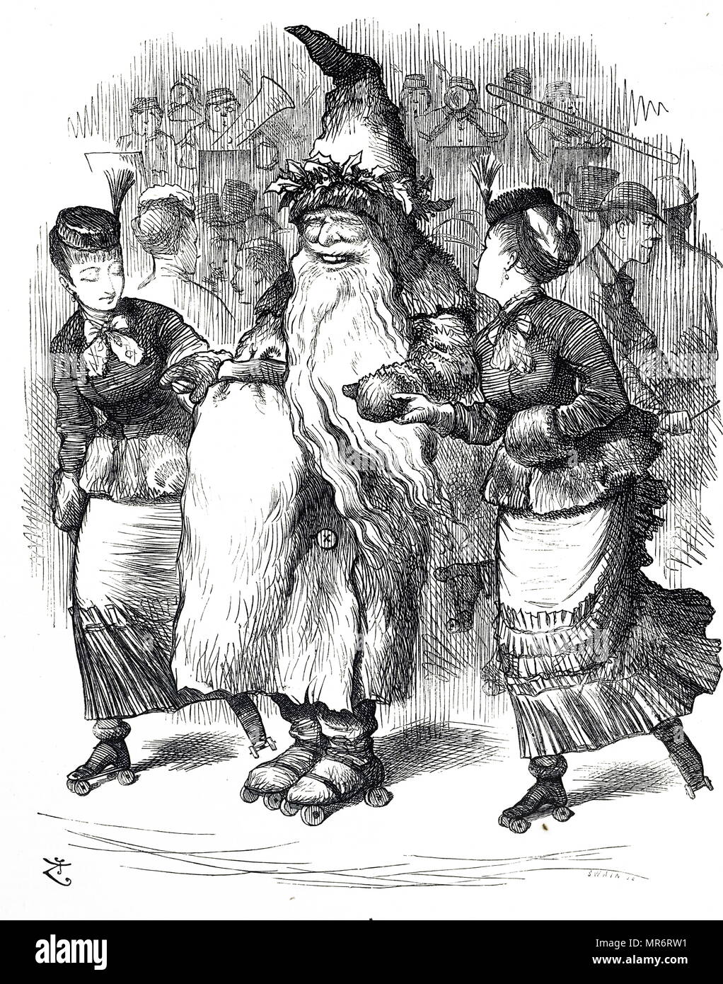 Cartoon, der Weihnachtsmann skaten. Illustriert von John Tenniel (1820-1914) ein englischer Illustrator Grafik Humorist und politischen Karikaturisten. Vom 19. Jahrhundert Stockfoto