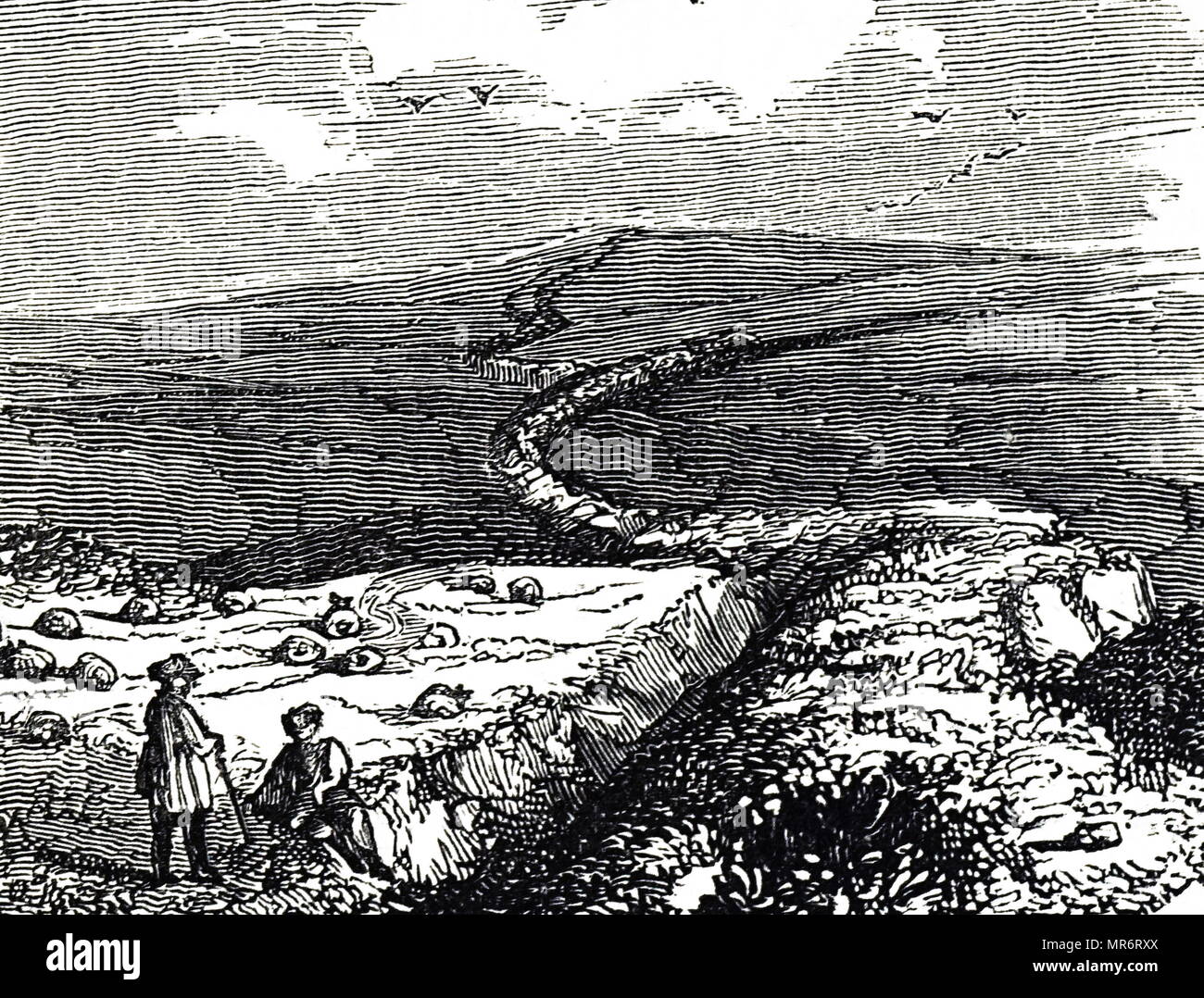 Gravur mit einer Ansicht von Wansdyke, eine Reihe von frühen mittelalterlichen defensive lineare Erdarbeiten im Westen von England. Vom 19. Jahrhundert Stockfoto