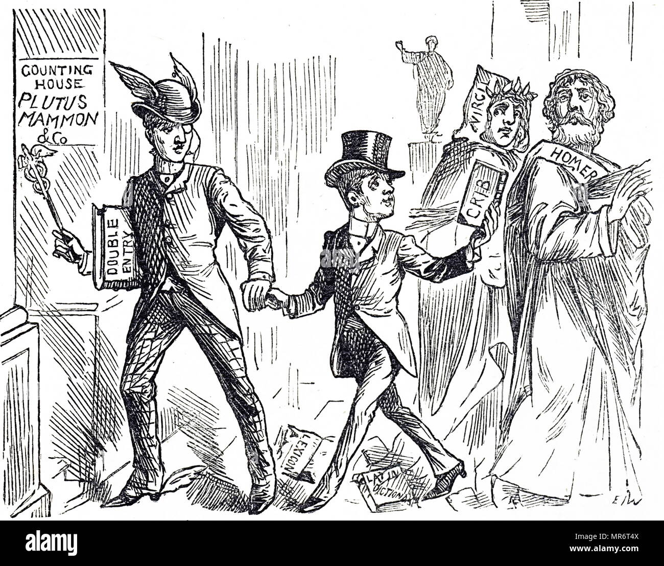 Cartoon mit dem Titel "Die britische Bildungs- Fluch". Akademische und berufliche Bildung wurde getrennt. Vom 19. Jahrhundert Stockfoto
