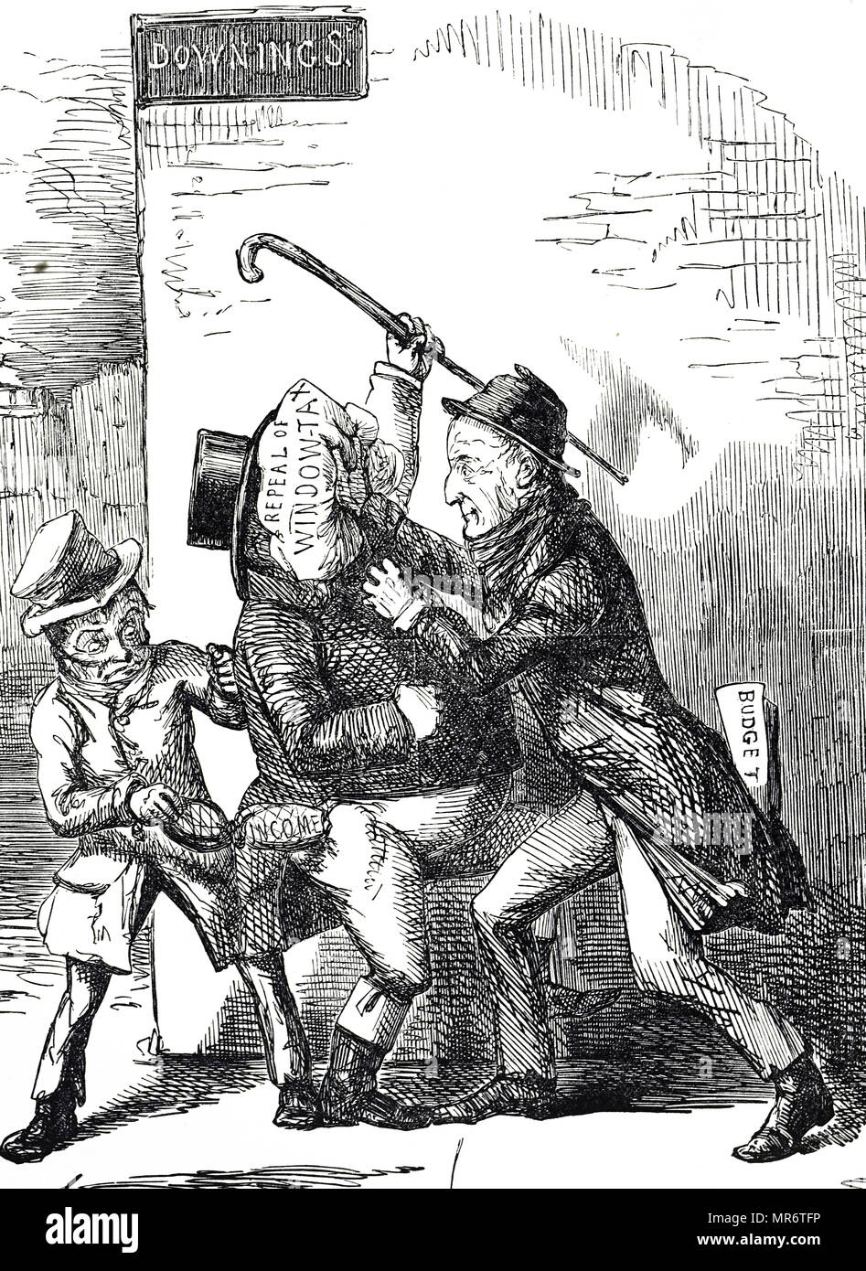 Cartoon Darstellung des Punch Stellungnahme zum Haushalt. Vom 19. Jahrhundert Stockfoto