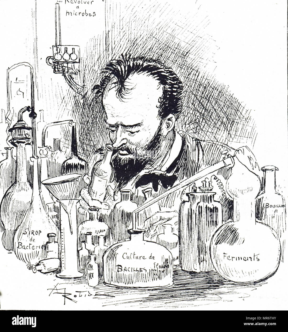 Cartoon mit der Darstellung eines biologischen Ingenieur in seinem Labor. Vom 19. Jahrhundert Stockfoto