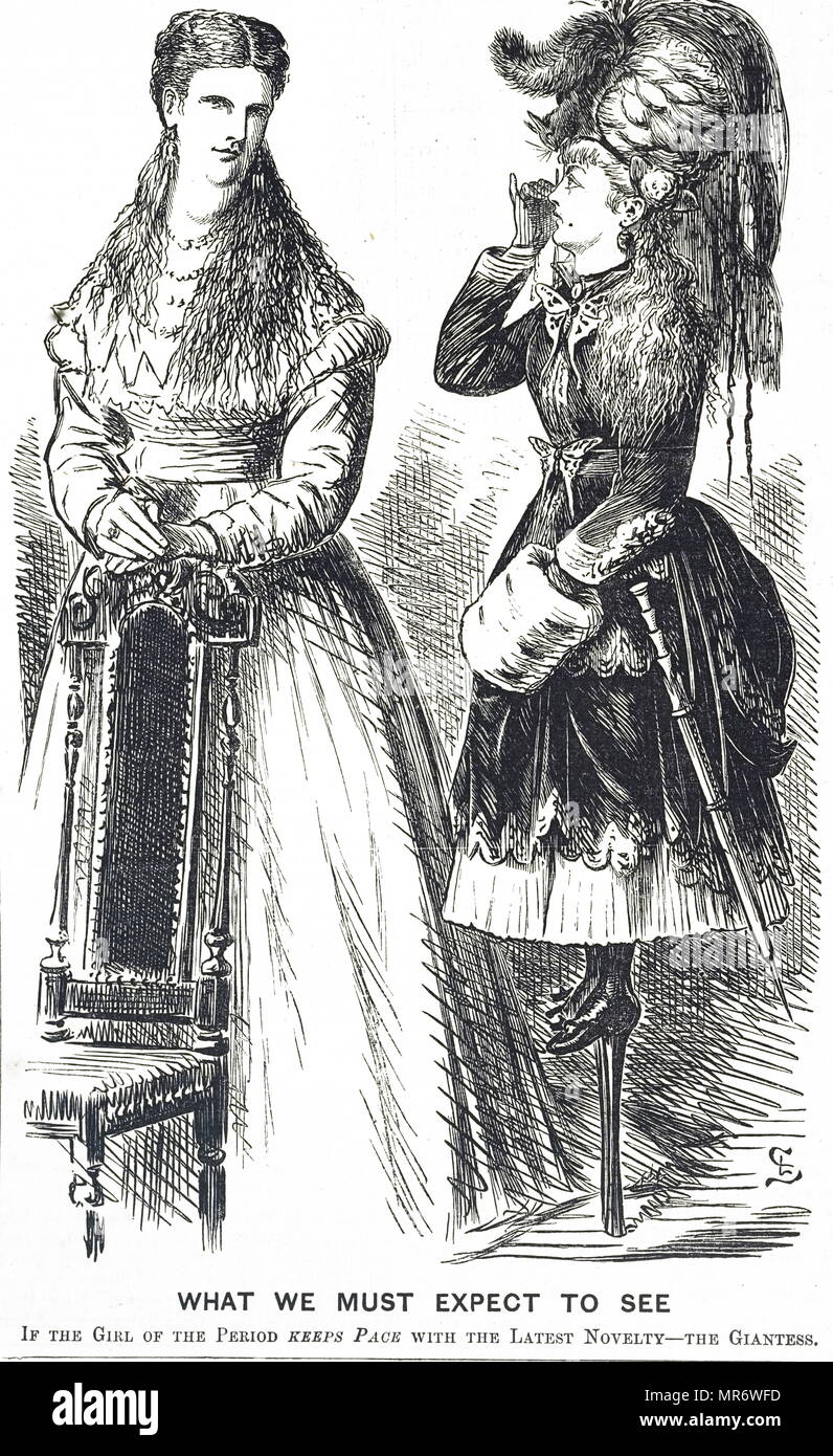 Cartoon kommentierte die Rate, dass Mädchen in London wächst. Vom 19. Jahrhundert Stockfoto
