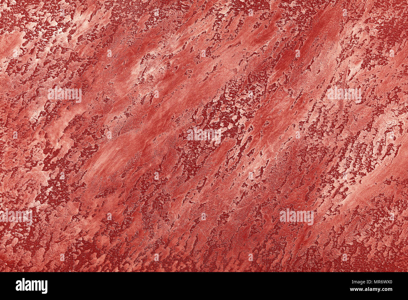 Grunge rot verblasst unebenen Alten daub Pflasterwand Textur Hintergrund mit Flecken und Pinselstriche, in der Nähe Stockfoto