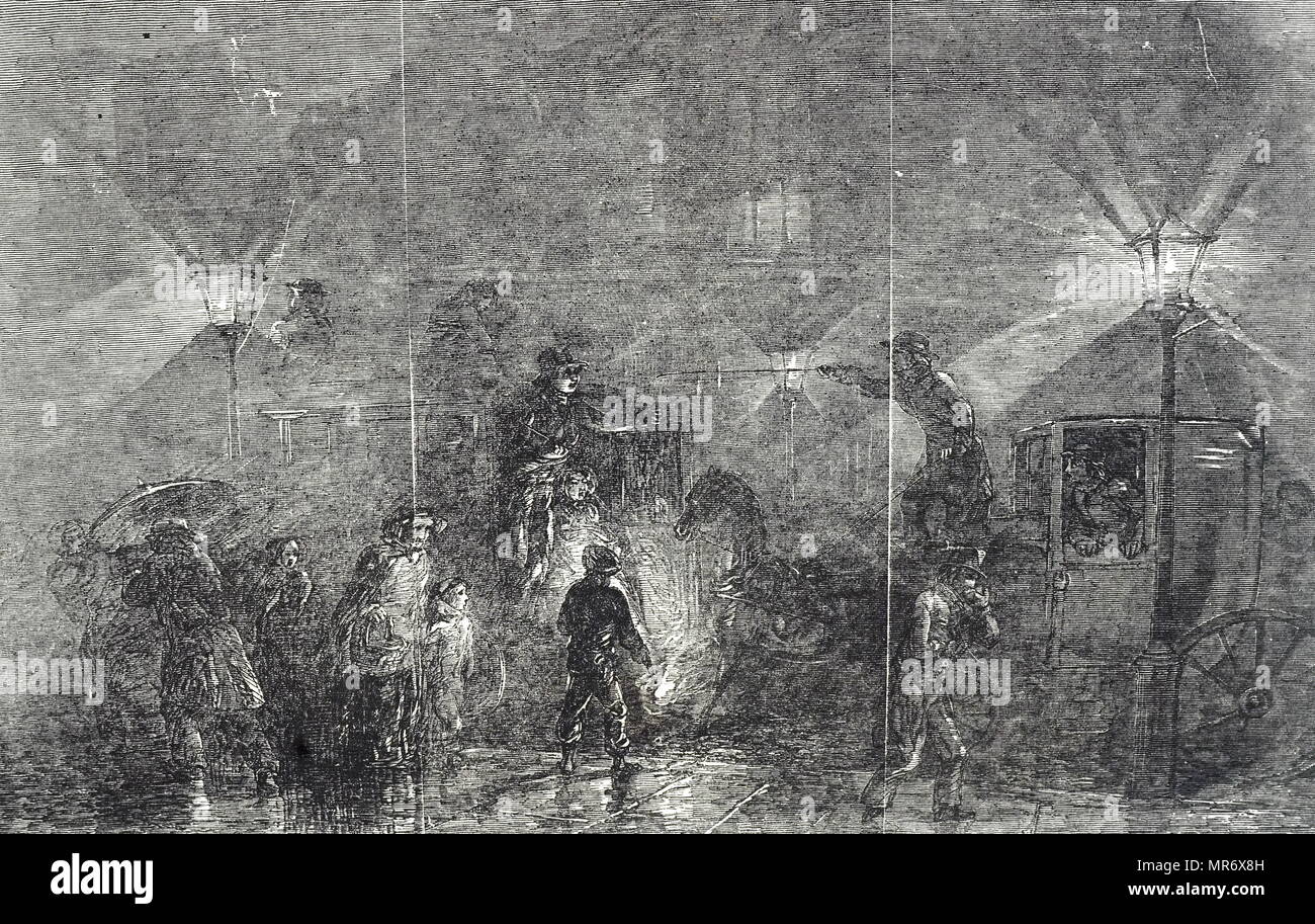 Gravur der Darstellung typischer Londoner Nebel macht es fast unmöglich, zu erkennen. Vom 19. Jahrhundert Stockfoto