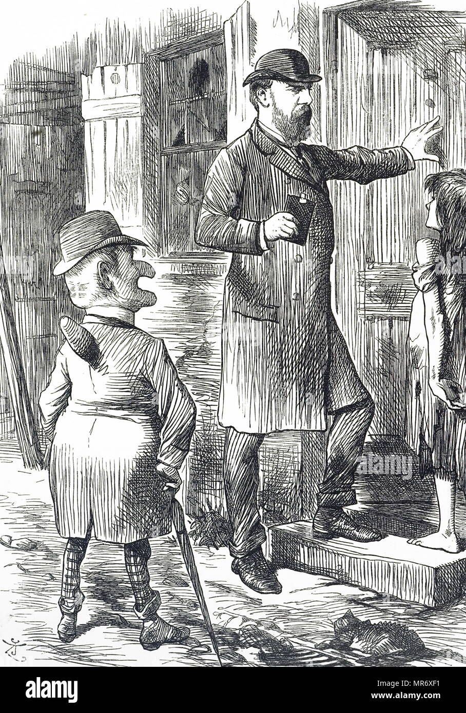 Cartoon kommentierte den Stand der Lebensbedingungen der Armen in London. Vom 19. Jahrhundert Stockfoto