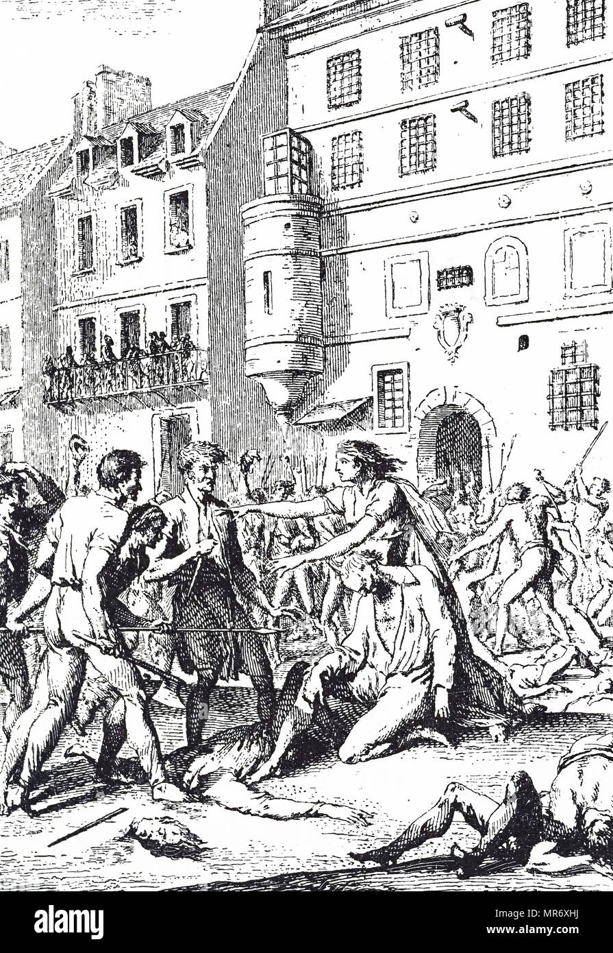 Gravur Darstellung einer Szene während der Herrschaft des Terrors während der Französischen Revolution. Vom 18. Jahrhundert Stockfoto