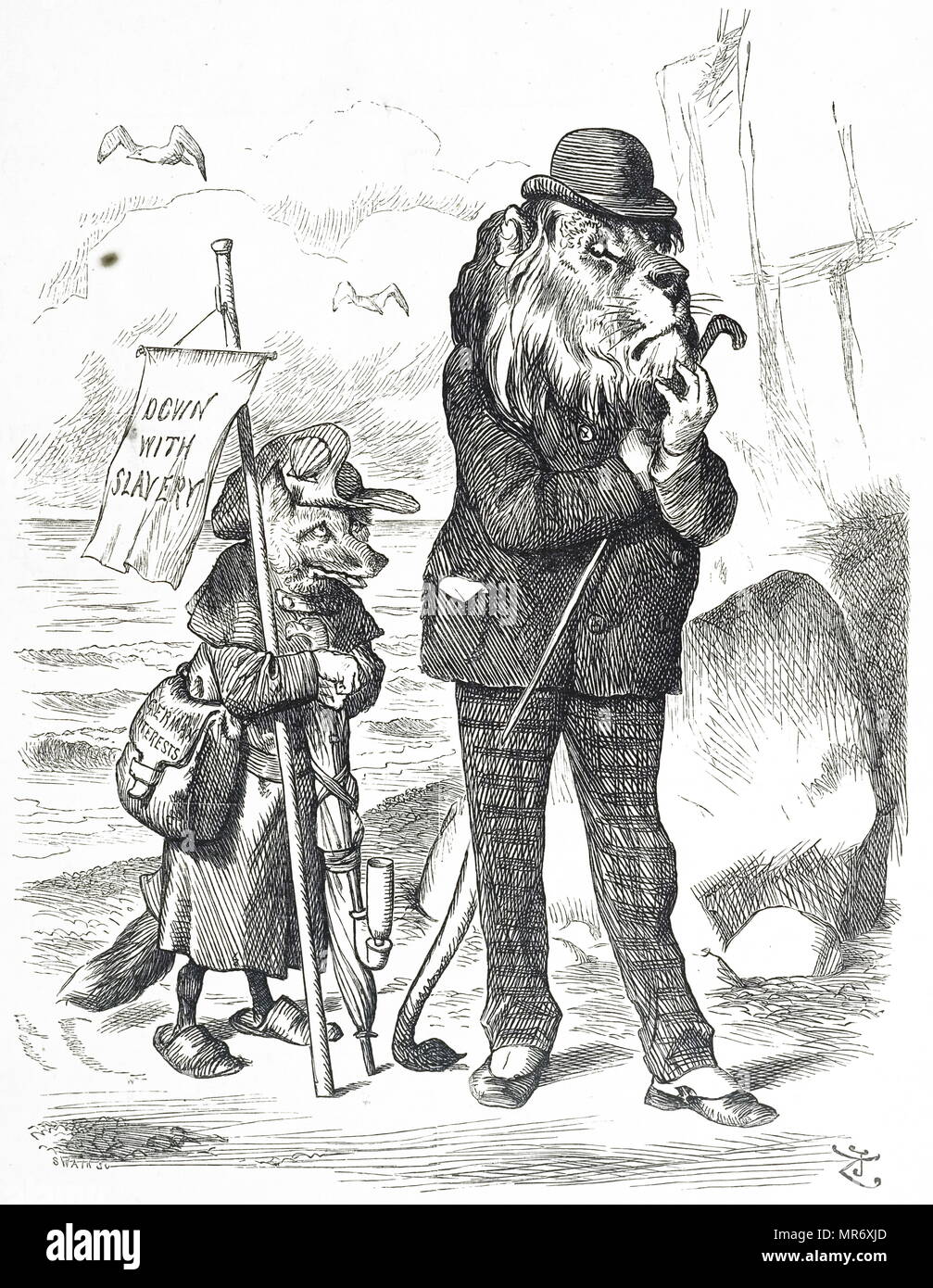 Cartoon würde die Fortsetzung der Sklaverei in den deutschen Kolonien gegen Ende des 19. Jahrhunderts. Illustriert von John Tenniel (1820-1914) ein englischer Illustrator Grafik Humorist und politischen Karikaturisten. Vom 19. Jahrhundert Stockfoto