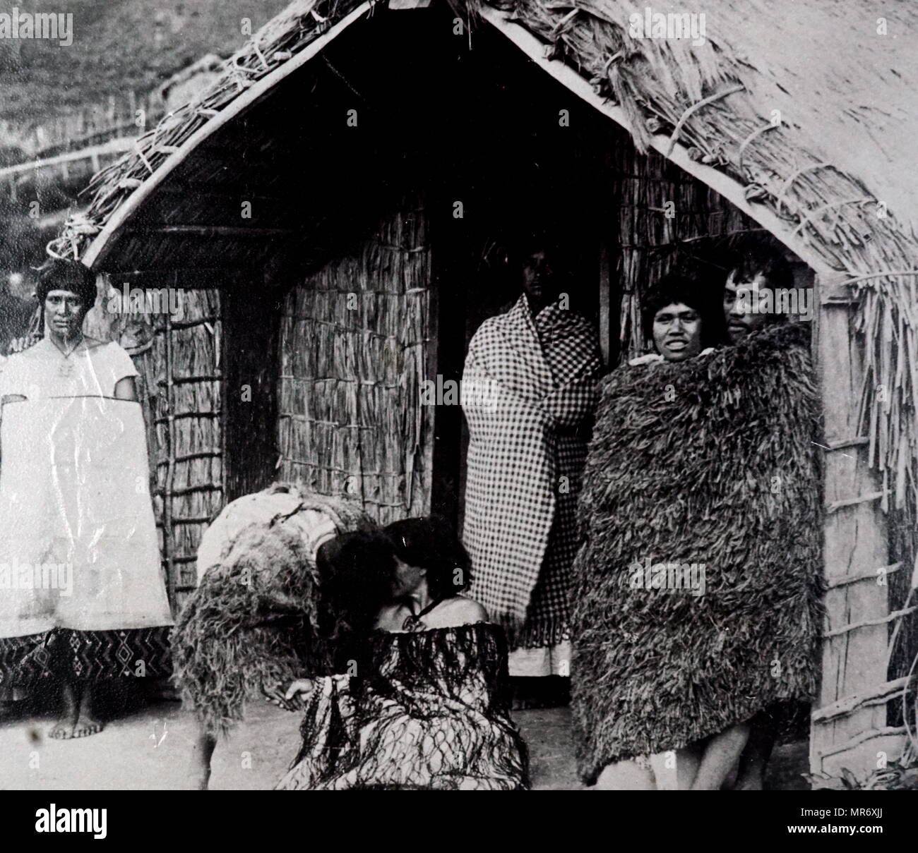 Foto von einer Gruppe von Māori-Leute an Wiroa, Neuseeland. Vom 19. Jahrhundert Stockfoto