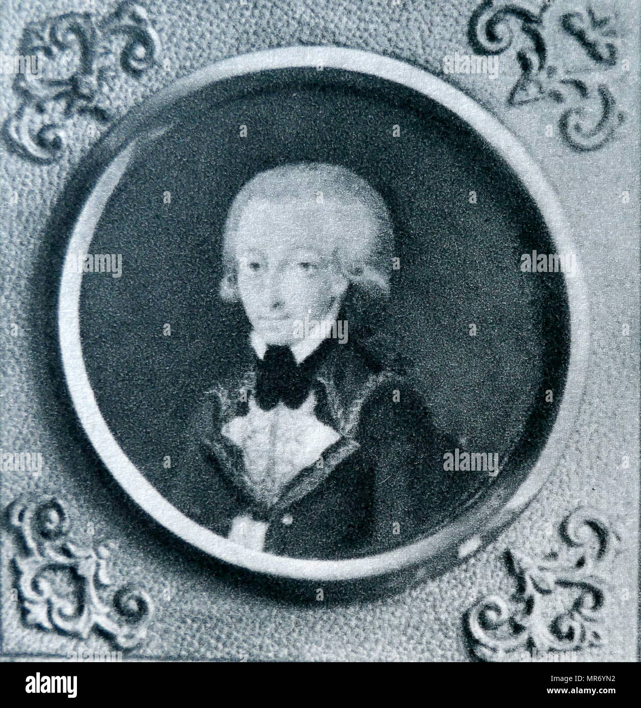 Miniatur Porträt von Wolfgang Mozart, 1773. Wolfgang Amadeus Mozart (1756 - 1791), war ein produktiver und einflussreichsten Komponisten der klassischen Ära. Stockfoto