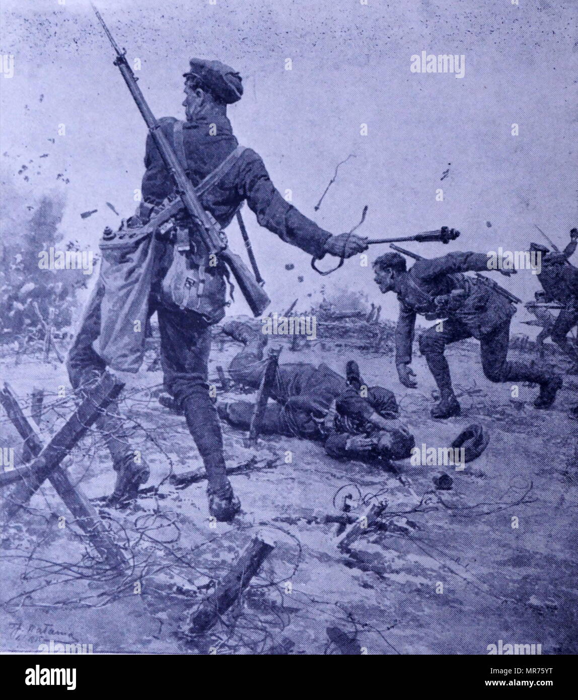 Abbildung (durch F Matania), britische Soldaten Angreifen einer deutschen Schützengraben an der Westfront im Ersten Weltkrieg. 1915 Stockfoto