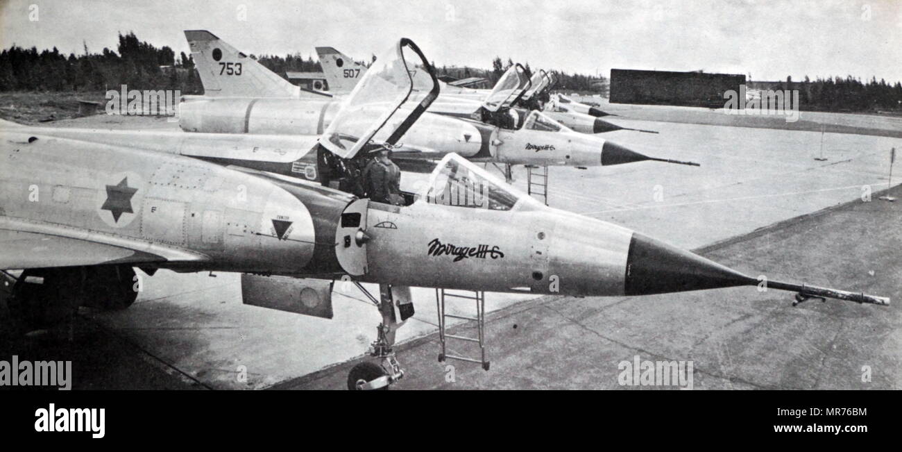 Israel Air Force, Dassault Mirage III, 1-Sitz, 1-Motor, fighter, Flugzeuge, die in den Sechs Tage Krieg 1967 bereitgestellt Stockfoto