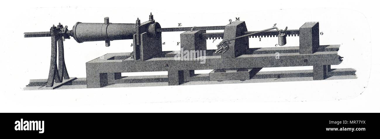 Apparat benutzt, um Bohrungen in cast Kanonen. 1823 Stockfoto