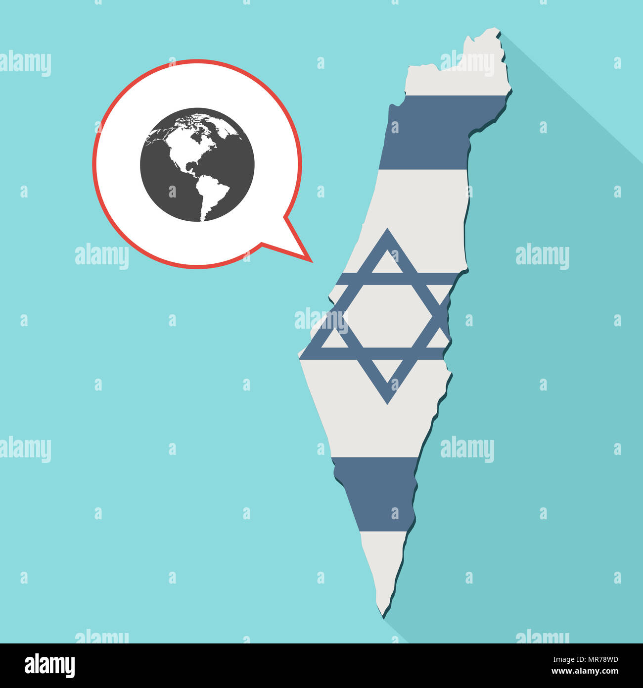 Abbildung Einen Langen Schatten Israel Karte Mit Seiner Flagge Und Ein Comic Ballon Mit Einer Weltkugel Stockfotografie Alamy